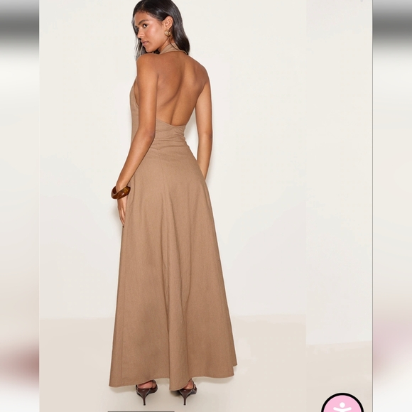 NWT PrettyLittleThing Taupe Button Down Collar Detail Maxi Dress, Size 4 - Picture 1 of 6